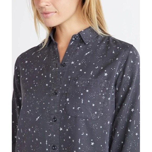 Marine Layer Valley XS Star Celestial Print Gray Button Down Shirt Top - Picture 3 of 14